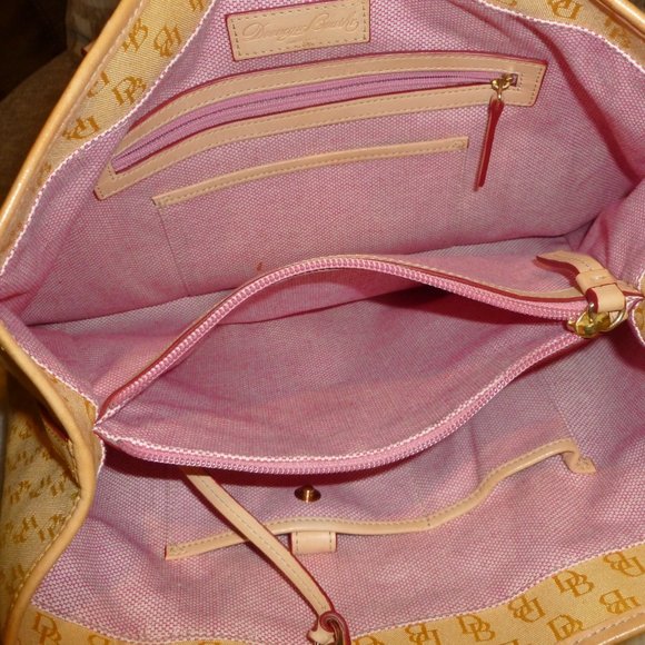 SOLD Dooney & Bourke Signature Canvas Purse-Yellow with Tan Leather - Picture 9 of 11